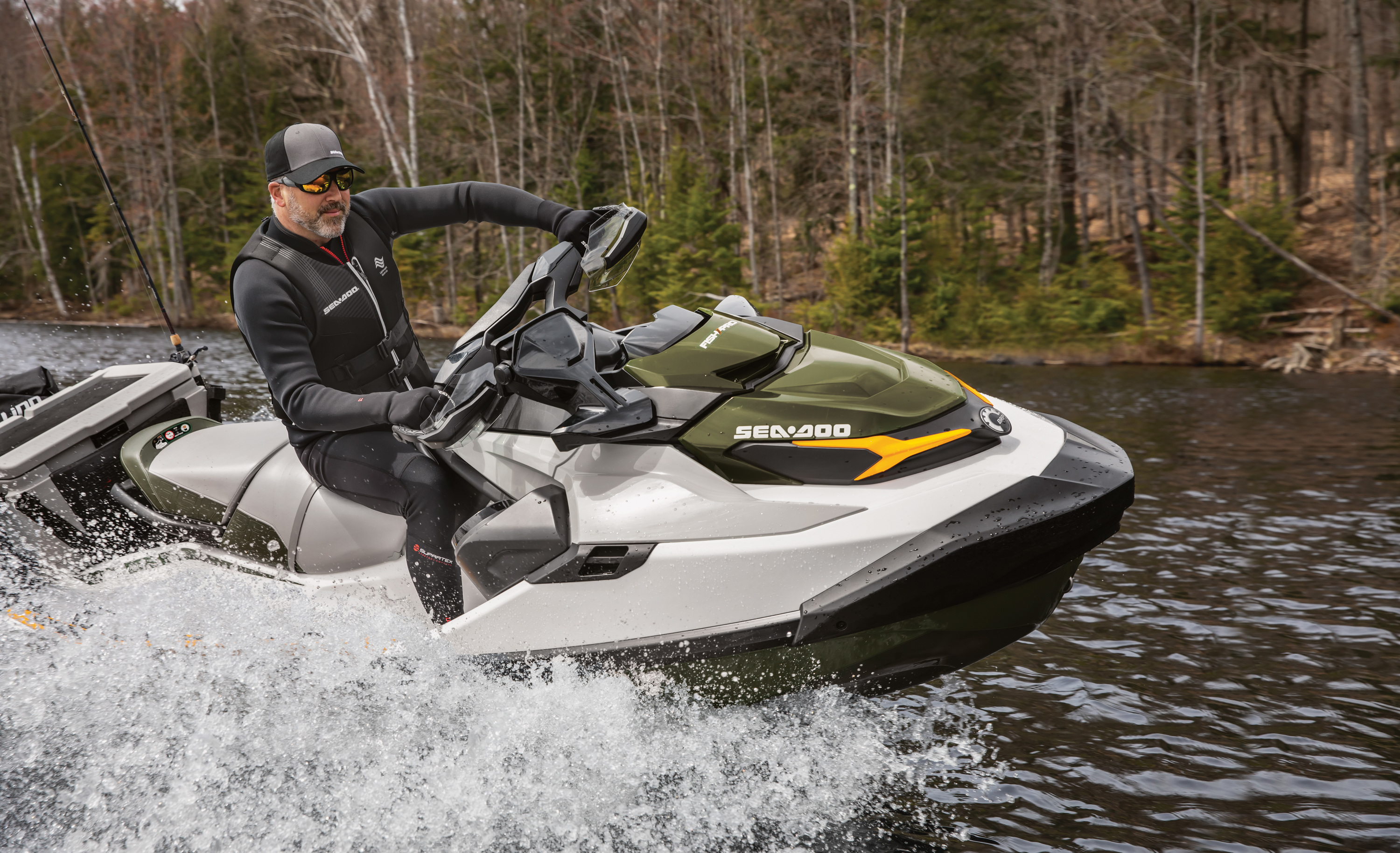 Sea Doo Fish Pro 170 with Garmin GPS and cooler in green and white